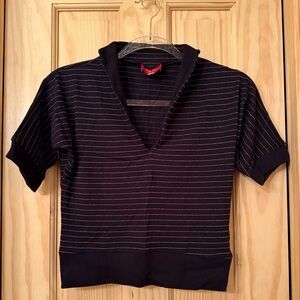 Freddies of Pinewood Black with Pink Sparkle Stripes Retro Style Top